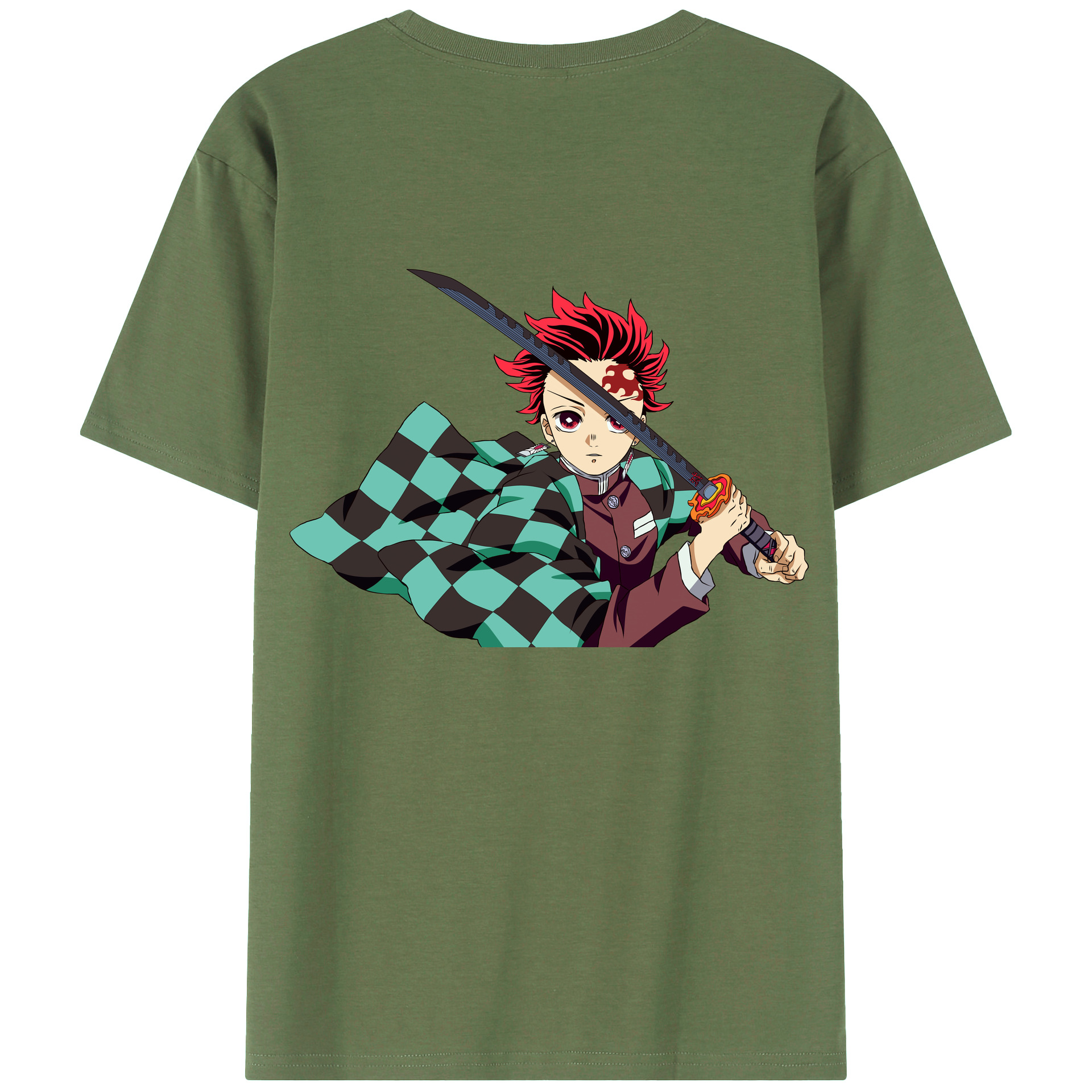 （画像用） 鬼滅の刃 竈門 炭治郎／かまど たんじろう Kamado Tanjirou 綿100％ メンズ半袖Tシャツ（バックプリント） 通気性